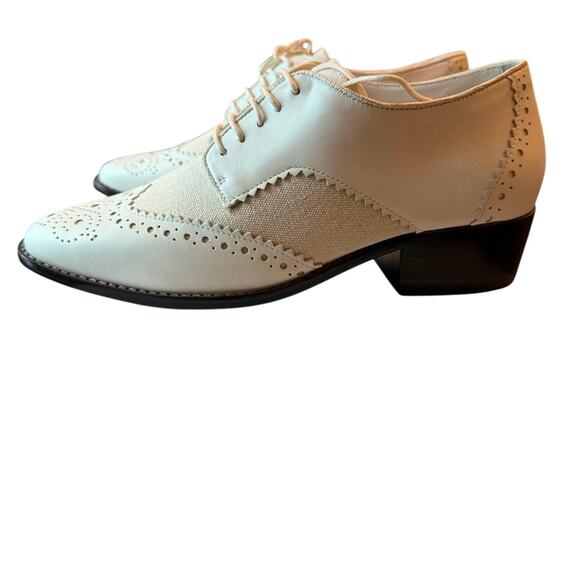 Zimmermann Oxfords Ivory Heeled Luxury Leather Canvas Brogues Size 38 7.5 NIB - Picture 5 of 10